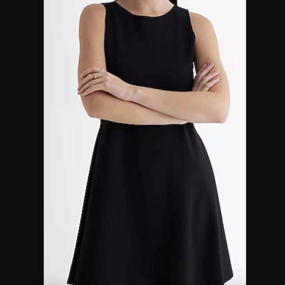 NWT Express Black Fit & Flare Mini Dress L Sleeveless Crew Neck Made in USA - Picture 2 of 12